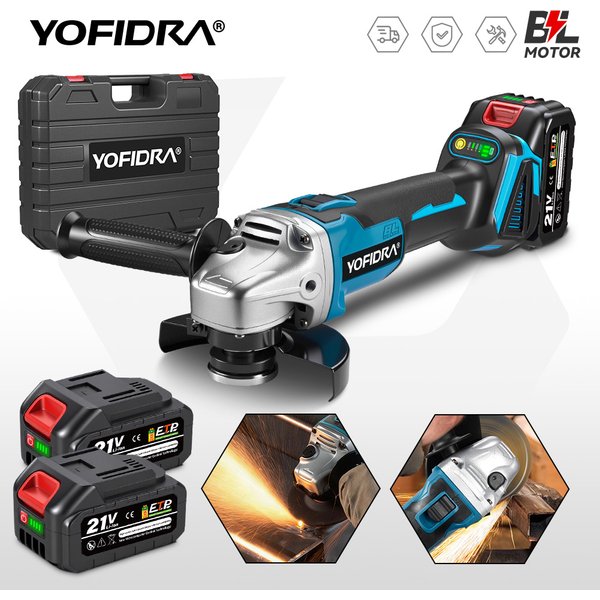 YOFIDRA 125mm Bürstenloser Winkelschleifer 4-Gang Akku-Schleifmaschine Schneidwerkzeug für Holzbearbeitung Kompatibel mit Makita 21V Akku