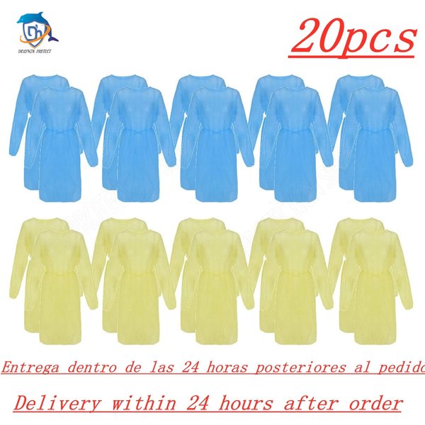 20PC Disposable Protective Coveralls Non-woven Isolation Clothing Universal Anti-Spitting Anti-Stain Nursing Gown Hazmat Suit A5