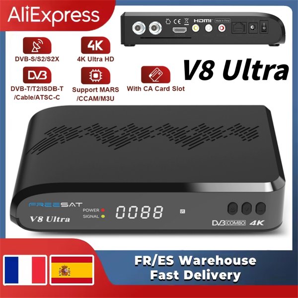 FREESAT V8 Ultra Satelliten-TV-Receiver DVB-S/S2/S2X, DVB-T2/T+C, FUNCAM/MARS/CCAM/M3U Mit CA-Kartensteckplatz 4K UHD LNB Tuning Decoder