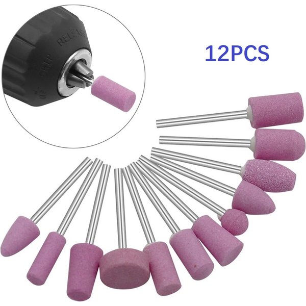 Tête de pierre à aiguiser en céramique de forme plate, 12 pièces, tête de meule Abrasive pour le réparation du métal, outils électriques