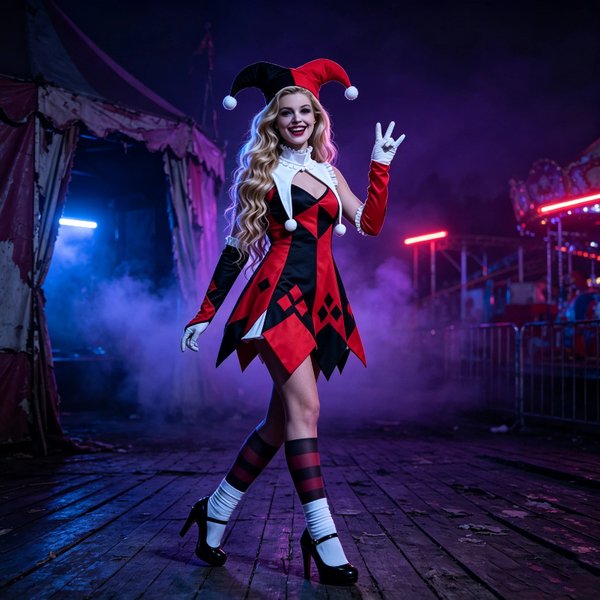 Terror-Clown Cosplay Damen Halloween-Party Rot-Schwarz Kariertes Kostüm Karnevals-Show-Uniform Zirkus Bühnenauftritt Outfits