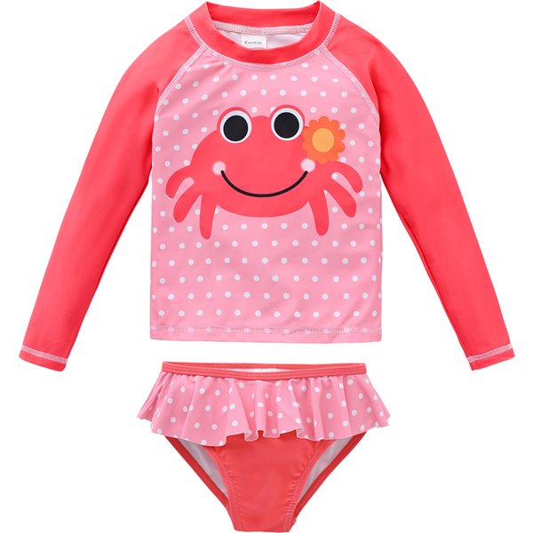 KAVKAS-Maillot de bain en forme de crabe rose pour fille, 2 pièces, dessin animé, pour enfants