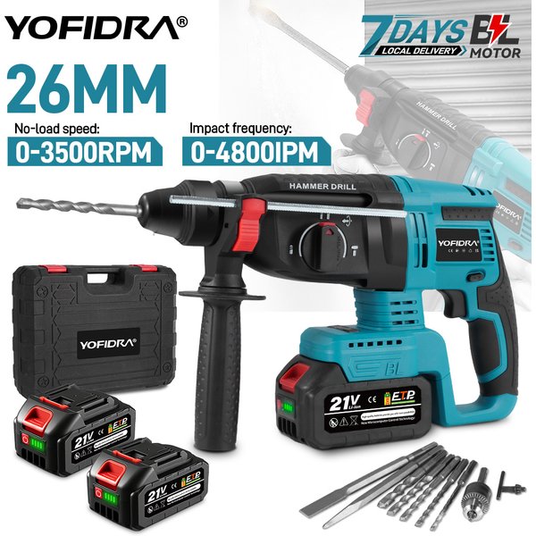 YOFIDRA 26MM Bürstenloser Elektrischer Bohrhammer 4 Modi Multifunktionales Rotationswerkzeug Kabellos Wiederaufladbar für Makita-Akku