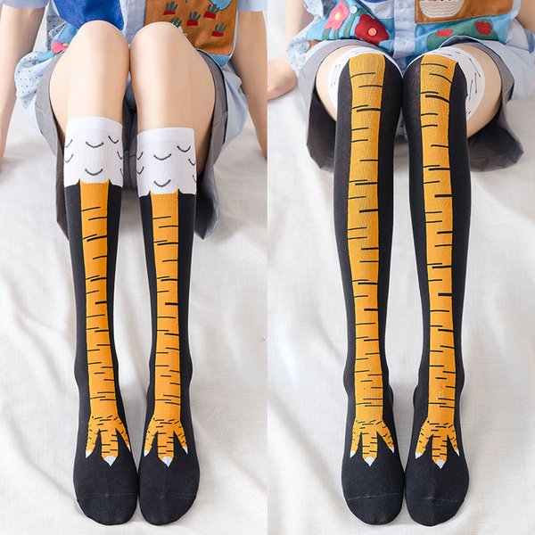 Hühnerpfoten Füße Lange Socken Frauen Overknee-Strümpfe Lustige Cartoon-Hühnerbeinklaue Damen 3D-Druck Oberschenkelhohe Socken Geschenke