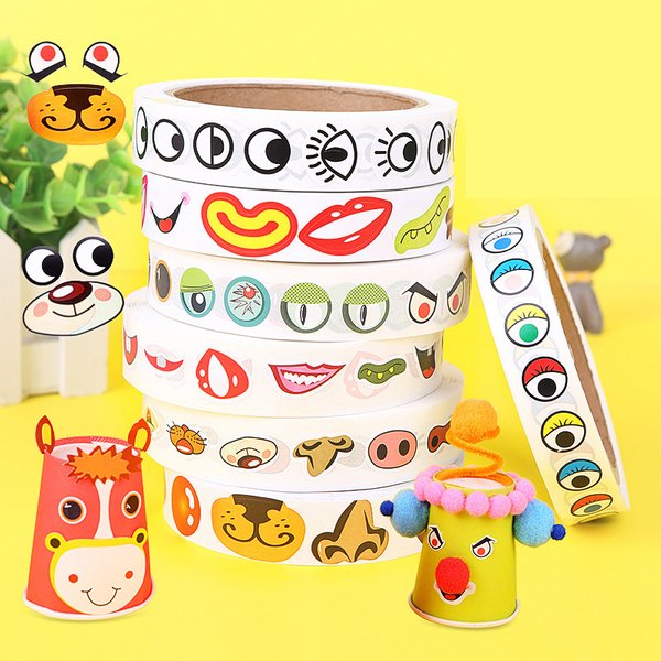 1000 Teile/rolle Cartoon Augen Nase Mund Aufkleber Mit Selbstklebende kinder Handgemachte DIY Kreative Materialien Dekoration