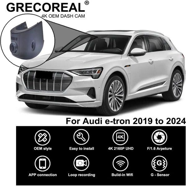 GRECOREAL 4K Dash Cam Front and Rear WiFi Car Dual Dashcam Easy Install Plug Play Compatible with Audi E-Tron Etron GT 50 55