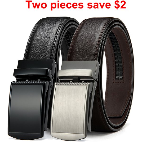 DOOPAI Men Leather Belt Metal Automatic Buckle Ratchet Cowskin Belts for Jeans Genuine Leather Strap Belts for Men Pants
