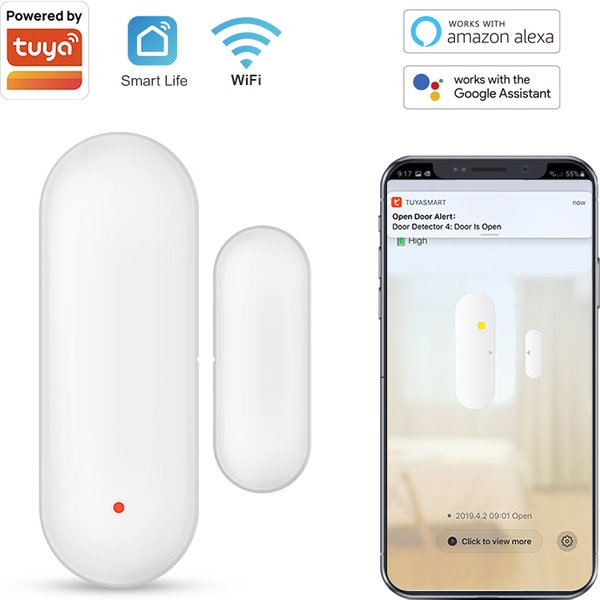Tuya Smart WiFi Door Sensor, Smart Home, Open Close Detector, Smartlife App Control, Notification, Compatible avec Alexa Google Home
