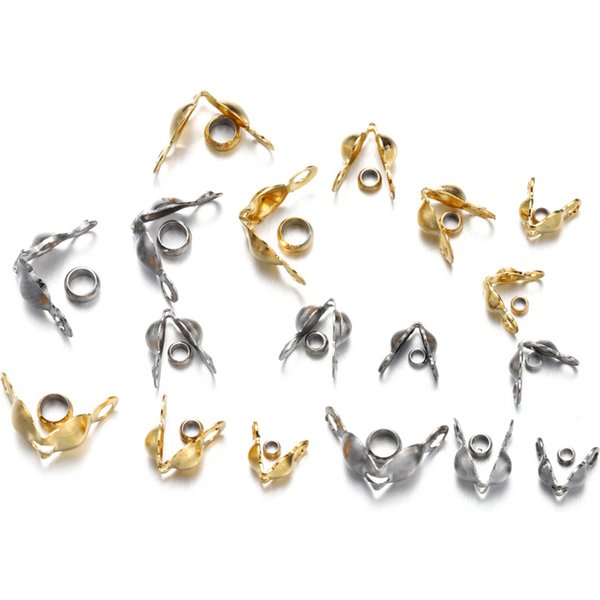 50pcs/lot Stainless Steel Gold Plated Connector Clasp Crimp End Beads For Bracelet Necklace Chains DIY Jewelry Making Supplies