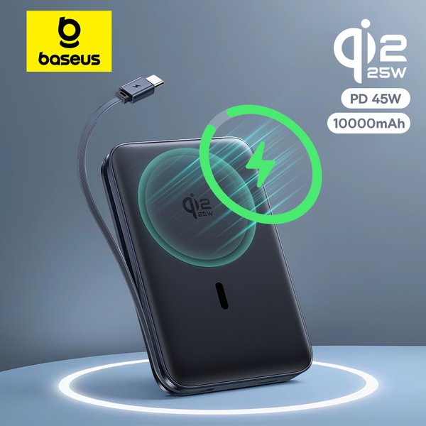 Baseus 10000mAh 45W batterie externe pour Qi2.2 25W MagSafe charge magnétique sans fil câble USB-C intégré pour iPhone 17 Samsung S25