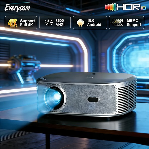Everycom HQ11W Projektor 3600 ANSI Android 15 Full HD 1080P 4K Dekodierung 15dB Ultra-leiser Projektor für Heimkino Beamer
