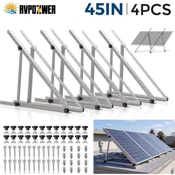 RVPOZWER Supports de montage inclinables réglables pour panneaux solaires de 45 pouces, 1/2/4 ensembles, avec pieds inclinables pliables et cadre de support robuste pour l'installation de panneaux