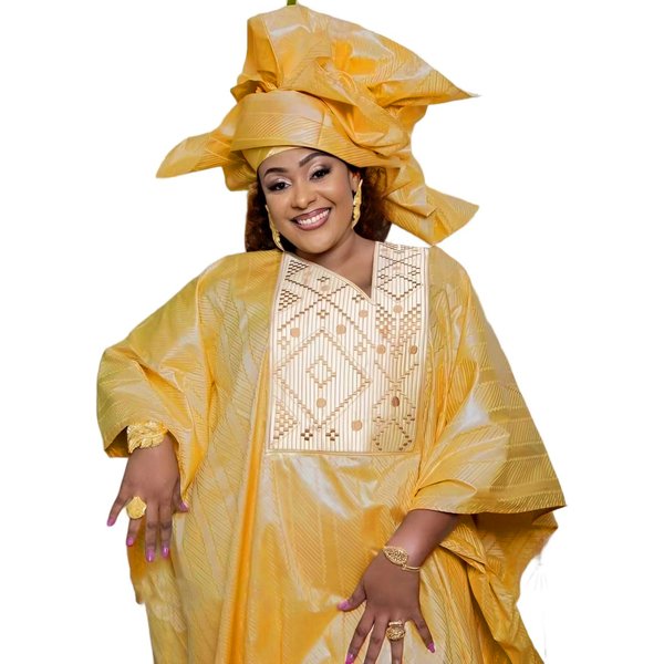 Afrikanisches Kleid für Frauen Dashiki Boubou Bazin Riche bodenlang mit Schal