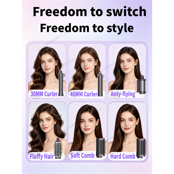 Hochwertiger 6-in-1-Multifunktions-Haarstyler & Haartrockner mit automatischer Lockenfunktion, Warmluft-/Kaltluft-Styling-Werkzeug, Haarglätter, Lockenstab, Bürste, Salon-Styling-Geschenk für Frauen