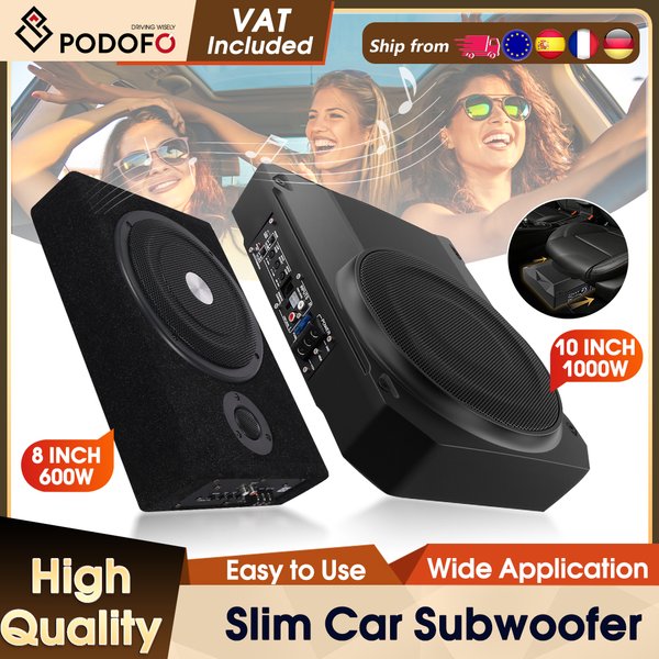 Podofo 10'' 1000w Car Subwoofer Audio High-power Speaker 90dB Under Seat SLIM Woofer With Cable Powered Subwoofer Enclosure