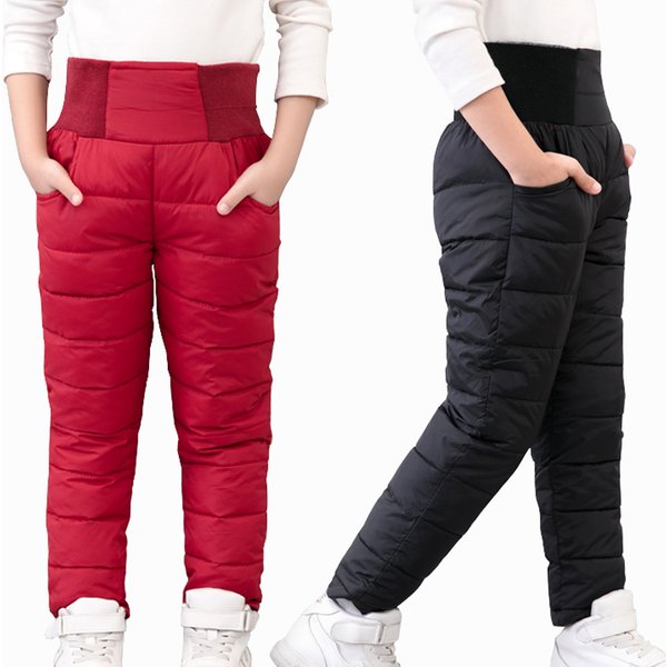Casual Mädchen Jungen Winter Hosen Baumwolle Gepolsterte Dicke Warme Hosen Wasserdichte Ski Bootcuts Elastische Hohe Taille Baby Kind Leggings
