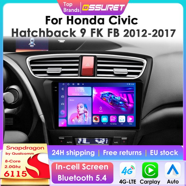 2Din 360-Kamera Android 14 Autoradio für Honda Civic 9 FK FB 2012-2017 Auto-Multimedia-Player Intelligenter Bildschirm Autoradio Carplay