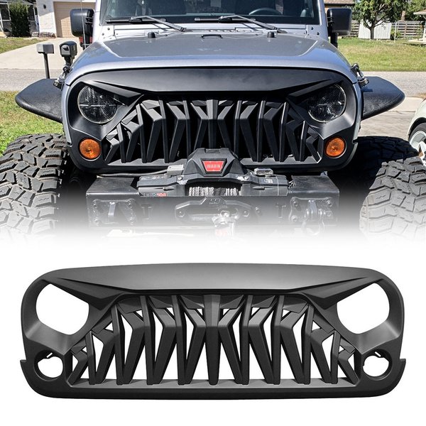 Pour Jeep Wrangler JK 2008-2017 : Grilles de pare-chocs avant, kit carrosserie, grilles de course, séparateur, spoiler, couvercle de prise d'air, décoration