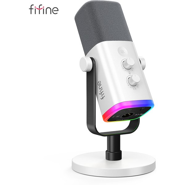 FIFINE XLR/USB Dynamic Microphone with Headphone Jack/RGB/Mute,MIC for Recording Streaming Gaming PS4/PS5 Ampligame AM8W
