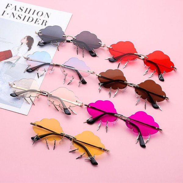 Lunettes de soleil sans monture colorées, nuages et pluies drôles, lunettes de soleil de fête, lunettes de soleil des années 90