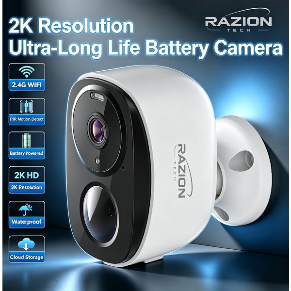 Drahtlose Außen-Sicherheitskamera, IP-Kamera Smart Home Nachtsicht-Videorekorder 2K Batteriebetrieben, WLAN-Kamera, Scheinwerfer-Sirene, 2-Wege-Audio, Wasserdicht