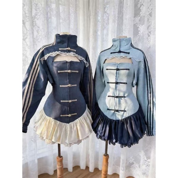 Vintage-Set im verbesserten chinesischen Stil, trendiges neues Retro-Design, Nischen-Chic-Jacke und elegantes Kleid, zweiteiliges Set