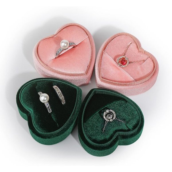 1 Pcs 5.5x5x3.5cm Pink/Green Heart Shaped Jewelry Box Corduroy Ring Pair Pendant Box Simple and Exquisite Jewelry Storage Box
