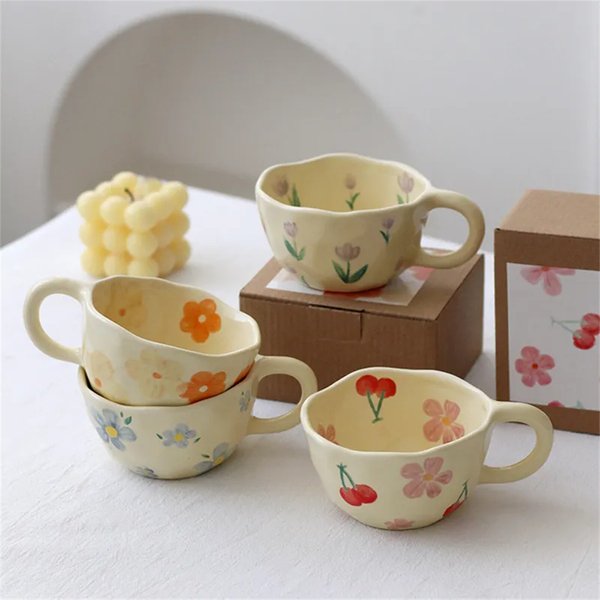 Tasses en céramique tasses à café pincées à la main fleur irrégulière tasse de thé au lait Ins Style coréen avoine petit déjeuner tasse Drinkware cuisine