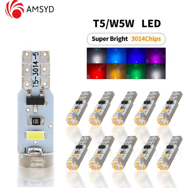10 Stücke T5 3014 5SMD Auto Keil LED-Dashboard-Birne CANBUS Fehlerfreie Kennzeichenbeleuchtung Lampe Dekoration DC 12 V Weiß Bernstein