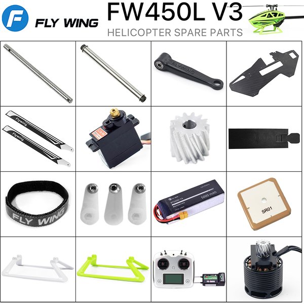 FlyWing FW450L V3 RC Hubschrauber Teile Batterie Motor ESC Servo Hauptwelle Getriebe Rotor Gehäuse Querlenker Set GPS Gürtel Original