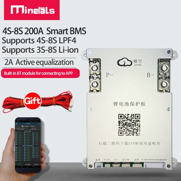 Active BMS 4S 5S 6S 7S 8S 200A Smart BMS 2A Active Balance Energy Transfer Built-in Bluetooth APP LCD 12V 24V 3S Jikong BMS PCM