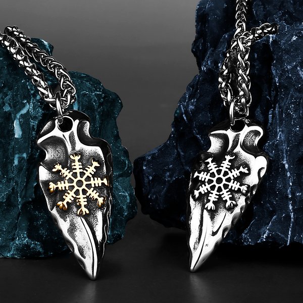 Titan Edelstahl Vintage Mode Viking Valknut Vegvisir Odin Schwert Gungnir Rune Halskette Anhänger Schmuck Großhandel