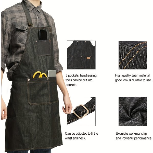 Lightweight Denim Jean Tool Apron with Pockets Waterproof Waxed Canvas Apron for Men and Women Adjustable Work Apron