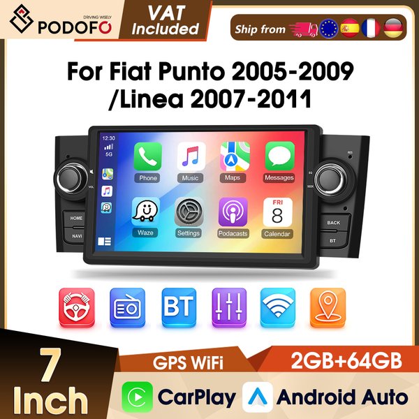 Podofo 2DIN 2+64G Autoradio für Fiat Punto 05-09/Linea 07-11 Carplay Android Auto Auto-Audio Mirror Link GPS WIFI BT USB FM/RDS
