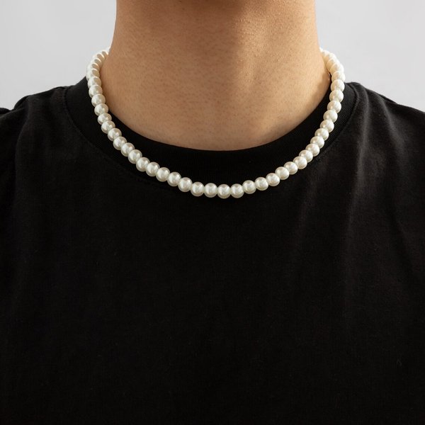 Collier ras du cou court perlé pour homme, bijoux fantaisie, blanc carillon, accessoires de cou, simple, 2023