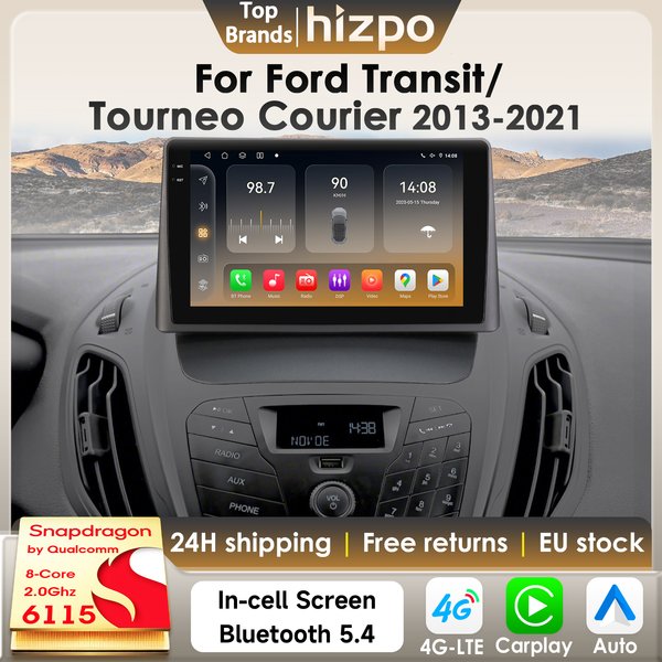 Hizpo 8-Kern Android 14 Intelligentes Autoradio für Ford Transit/Tourneo Courier 2013-2021 CarPlay 4G BT mit Qualcomm Snapdragon 6115
