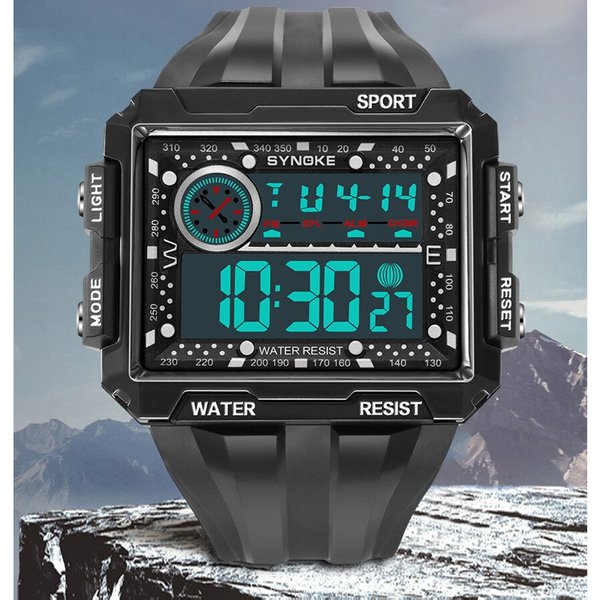 SYNOKE-Montre numérique d'alpinisme pour hommes, étanche, résistante aux chocs, grand écran, course en plein air, étudiant, beau, mode, nouveau