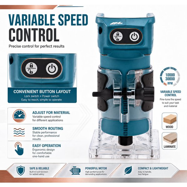 Makita DRT52 Kabelloser Bürstenloser Kompakt-Oberfräser, Präzisions-Multifunktionsgerät für Holzbearbeitung 18V LXT