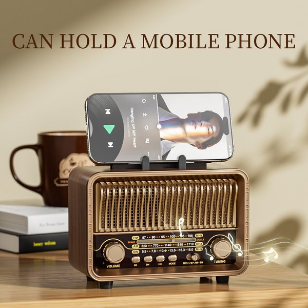 Retro Tragbares Kabelloses Radio AM/FM/SW mit USB-Aufladbarer Batterie Antenne AUX TF-Karten-Wiedergabe Geeignet für Zuhause
