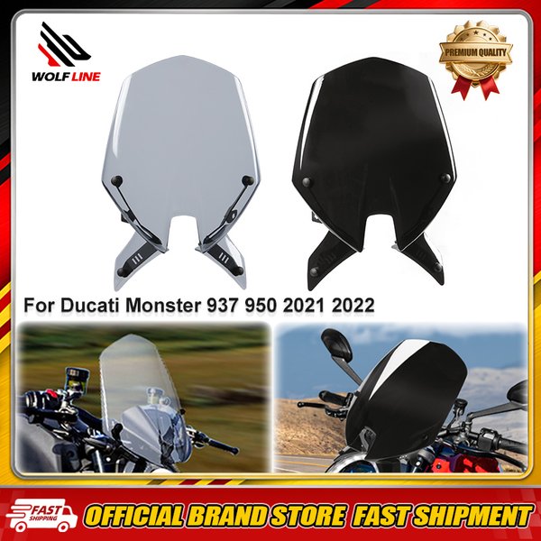 Pare-brise de moto WOLFLINE pour Ducati Monster 937 950 2021 2022, style sport touring, visière de protection contre le vent.