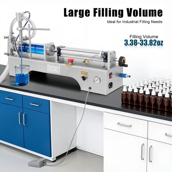 100-1000ml Horizontale Pneumatische Flüssigkeitsabfüllmaschine, 40 Flaschen/min Einkopf-Flüssigkeitsabfüller mit Fußschalter und Barometer