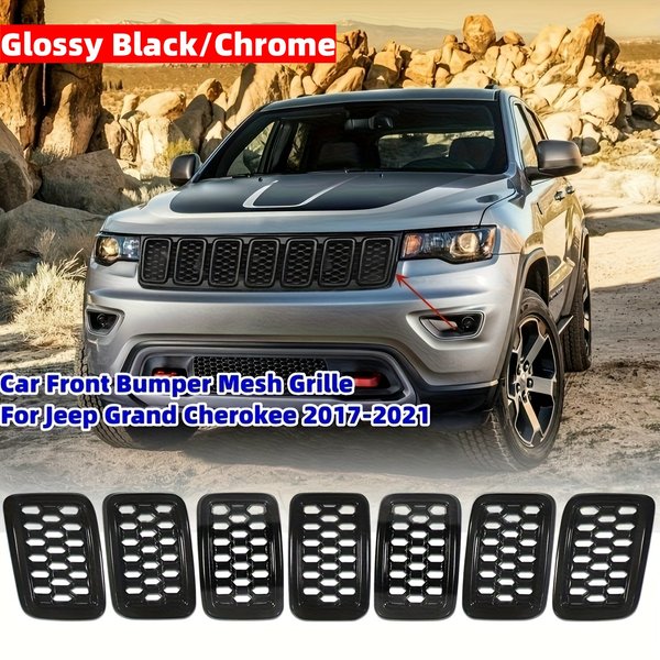 Błyszczący czarny/chromowany do Jeep Grand Cherokee 2017 2018 2019 2020 2021 Kratka przedniego zderzaka o strukturze plastra miodu Osłona grilla Wykończenie Dekoracja
