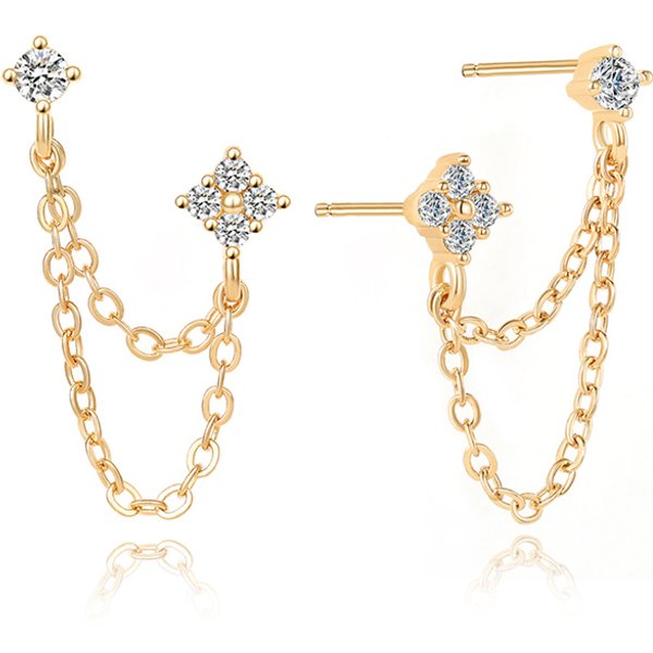 Huitan Mode Doppel Piercing Quaste Ohrringe für Frauen Einfache Stilvolle Design Vielseitige Dame Tropfen Ohrringe mit CZ Heißer Schmuck