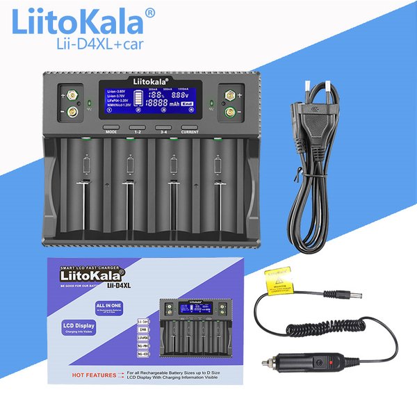 LiitoKala Lii-D4XL, Batterieladegerät, 18650-Ladegerät, 21700-Ladegerät, 26650-Ladegerät, AAA NiMH NiCd-Ladegerät, Li-Ion LiFePO4 Smart-Ladegerät