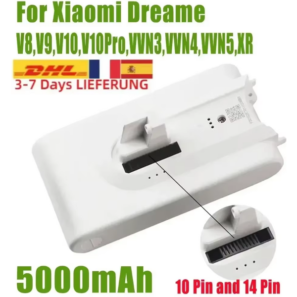 (5000 mAh) Ersatz-Akku für Staubsauger – Ersatzbatterie für Xiaomi Dreame V8, V9, V10, V10Pro, VVN3, VVN4, VVN5, XR, Lithium-Ionen-Akku.