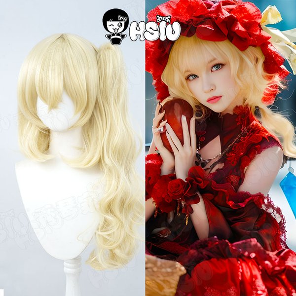 Flandre Scarlet Cosplay Perücke HSIU 70CM Gelbes langes Haar Hitzebeständige synthetische Perücke Anime Touhou Project Flandre Scarlet Cosplay
