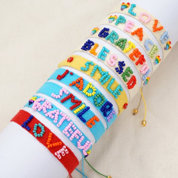 Go2BoHo Band Stoff Armband Mehrfarbig Boho Bohemian Schmuck Miyuki Perle Handgemacht Pulseras Liebesbrief für Frauen