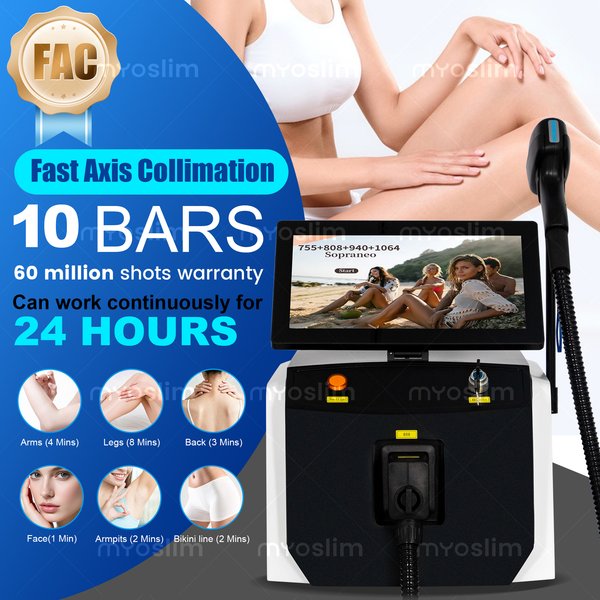 5000W Diodenlaser-Haarentfernungsgerät 4 Wellenlängen 755 808 940 1064nm Ice Titanium FAC TEC Dauerhafte Schmerzlose Haarentfernungsausrüstung