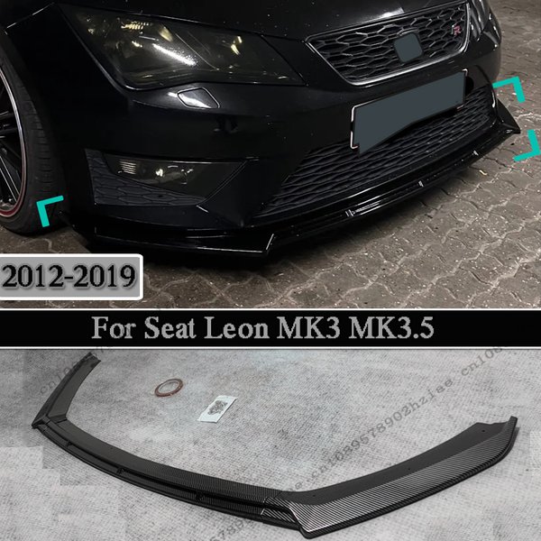 Maxton Style 3 szt. Przedni zderzak wargi Spoilers dla Seat Leon MK3 MK3.5 2012-2019 czarny błyszczący Splitter Tuning Spoiler akcesoria