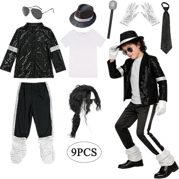 Costume de cosplay pour garçons Michael Pop Star Jackson, Halloween, carnaval, spectacle sur scène, vêtements de danse hip hop